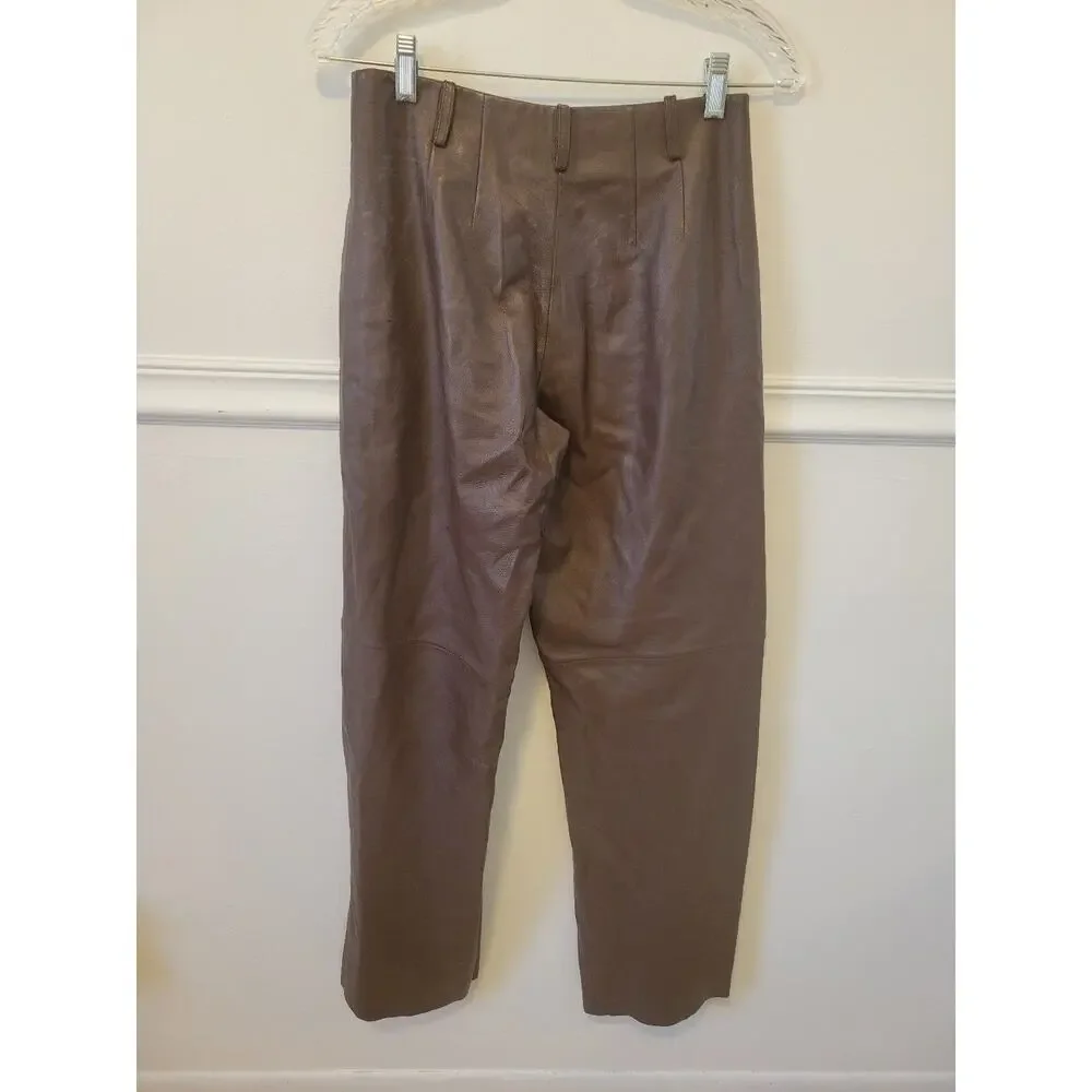 RTR sz 2 Veda deep chocolate brown leather pocketed dress trouser pants seamed